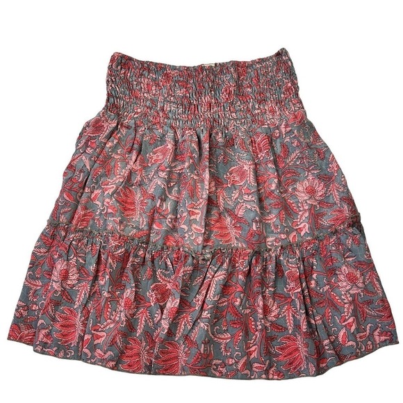 Perry Walker Smocked Tiered Silk Mini Skirt Size M 3 Julia Gray Pink - Picture 7 of 9